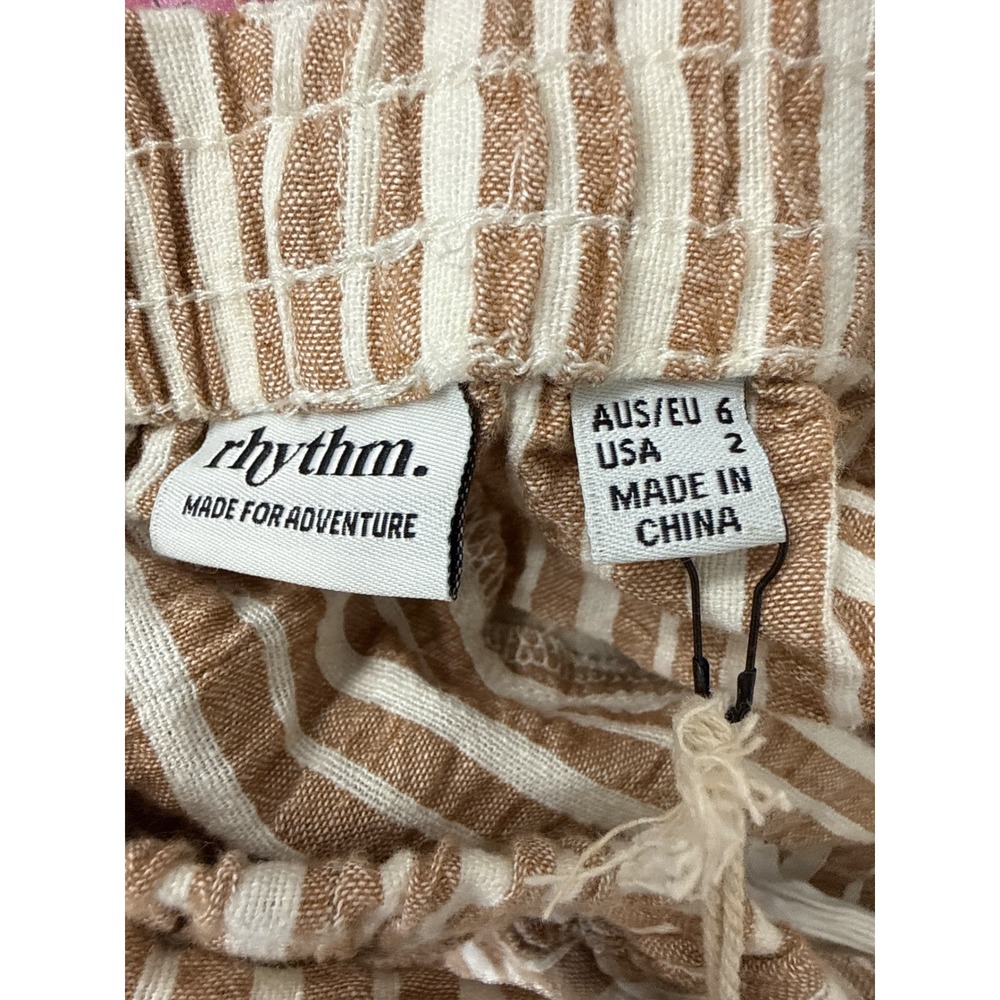 Rhythm Bahamas Pant Brown White Striped Linen Cotton Belted Size 2 NWT - Picture 5 of 6